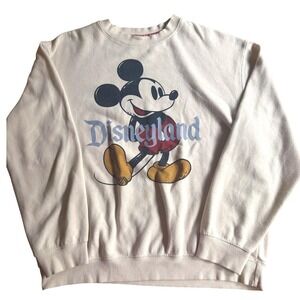 Disneyland Original Mickey Mouse Graphic Sweatshirt Cream Crew Neck Pullover MED